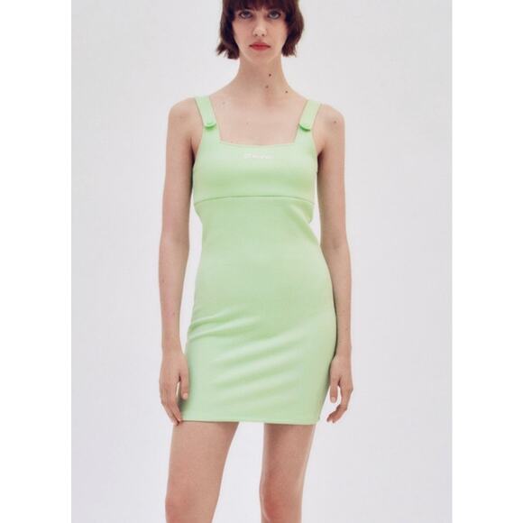 B1G2 FREE 🍁 Zara Neon Green Bodycon Mini Dress Size Small - Picture 1 of 10